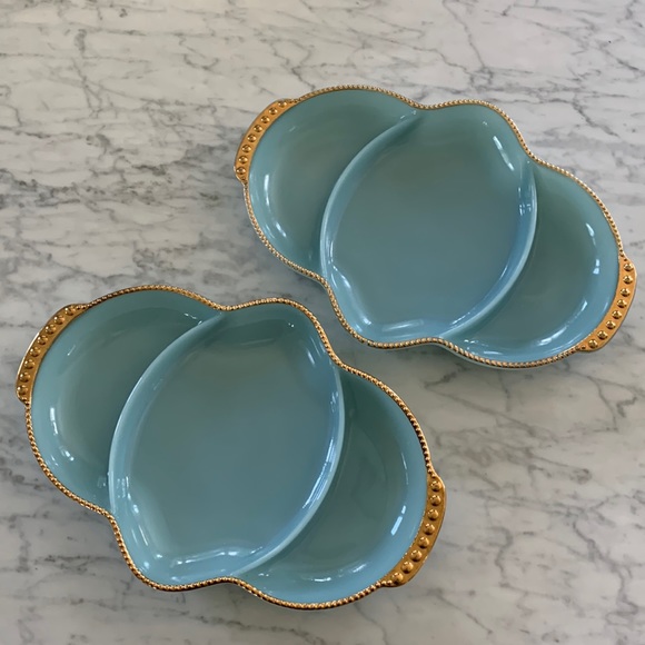 Individual Fire King turquoise divided platter - Picture 3 of 4